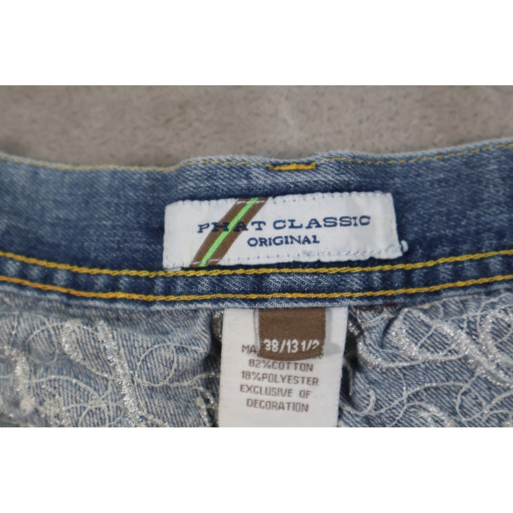 Y2K PHAT CLASSIC ORIGINAL Shorts Mens 38 Blue Denim Bermuda Embroidered Baggy - Picture 4 of 9